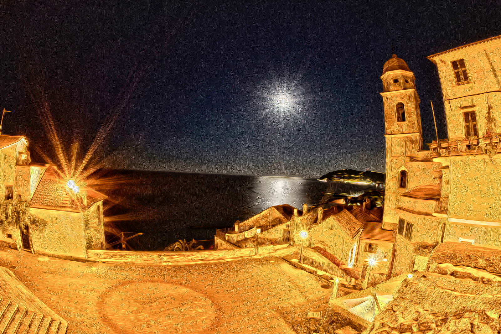 cervo, italy with oil painting effect